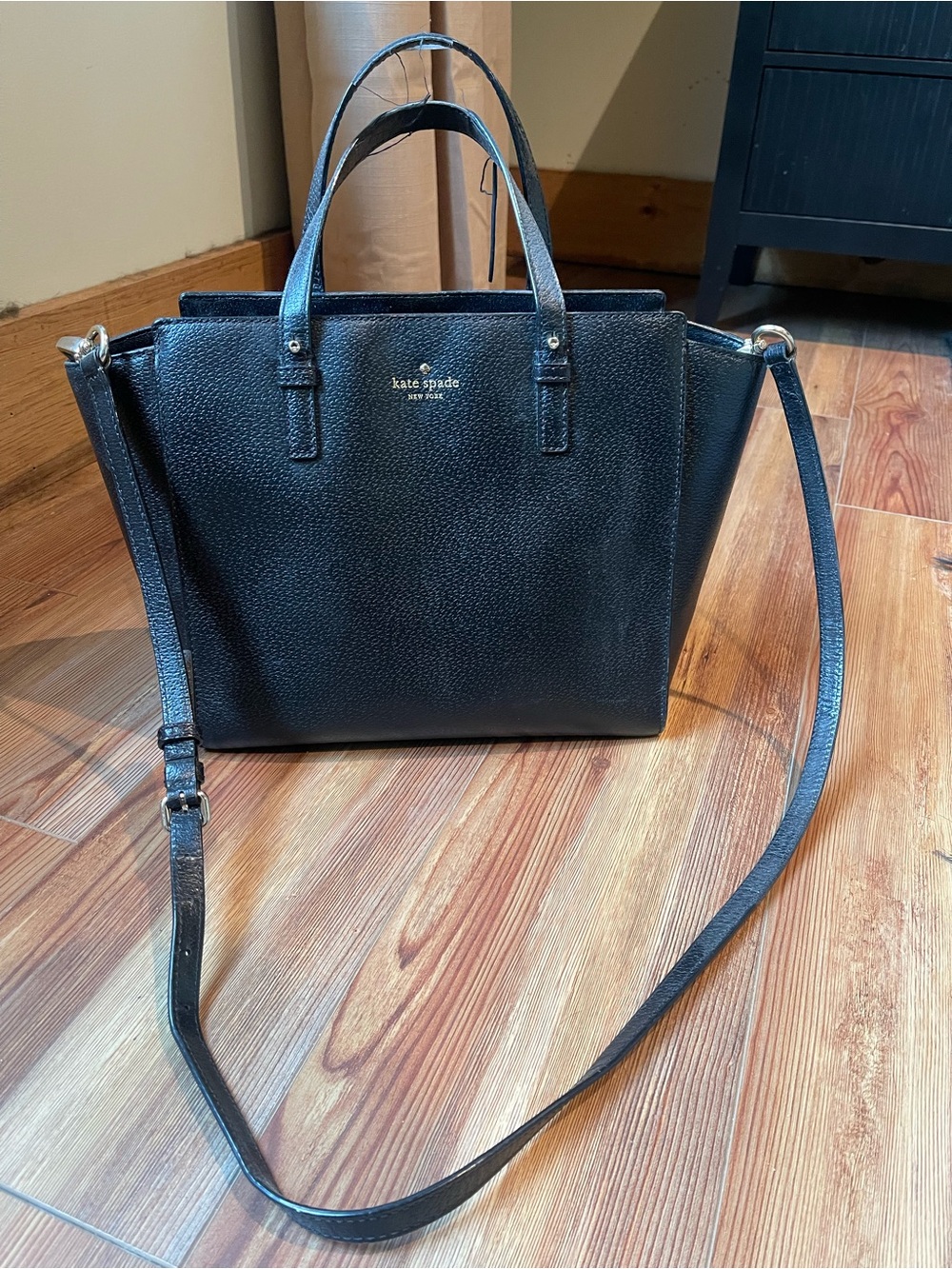 kate spade Black Pebbled Leather Satchel with Detachable Strap